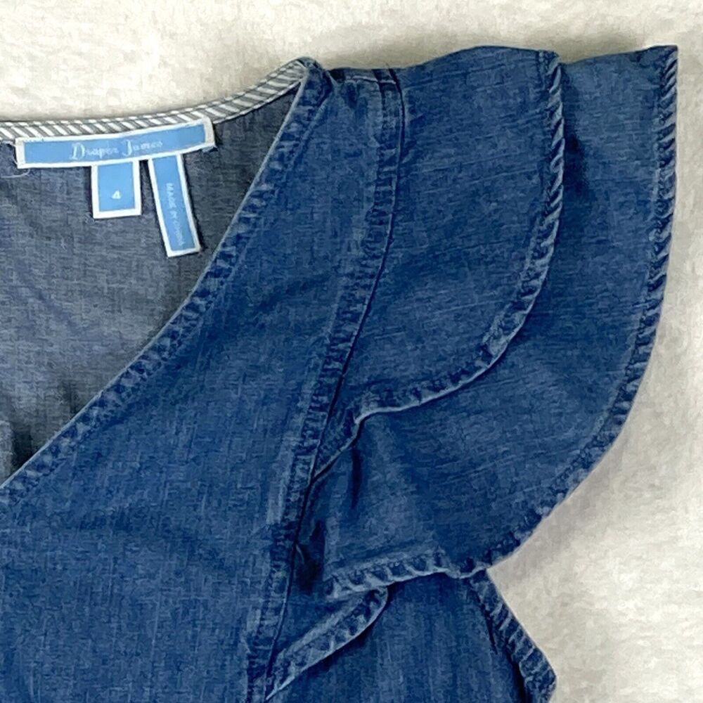 Draper James Denim Shirt Womens 4 Blue Ruffle Preppy Resort Vacation Country - Picture 3 of 9